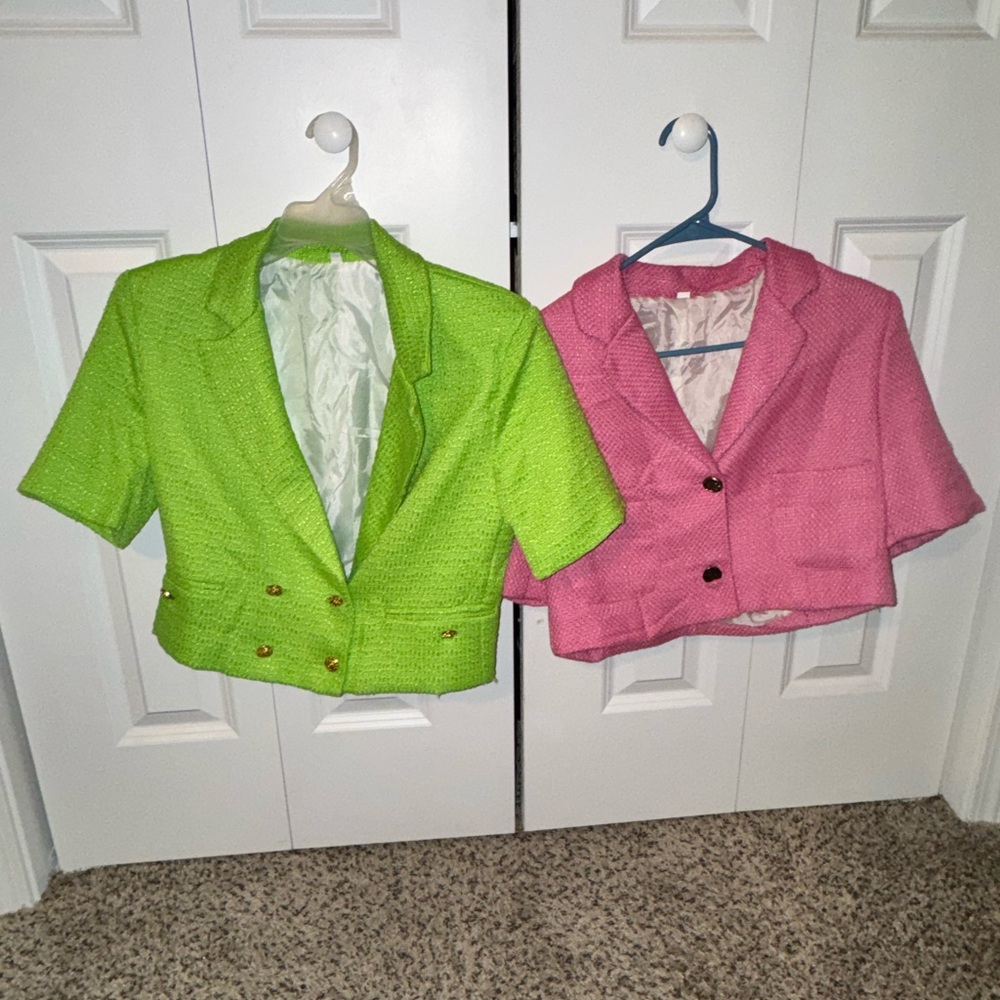 2 BLAZERS FOR THE PRICE OF 1!! Lime Green & Pink Tweed Blazers!